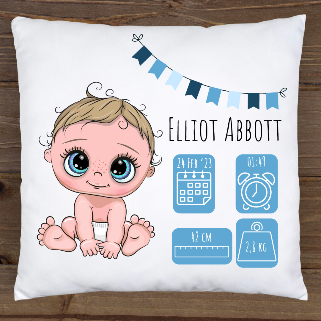 Personalized Cushion 34cm x 34cm - Add Baby's Name, Birth Date, Birth Time, Birth Height, Birth Weight