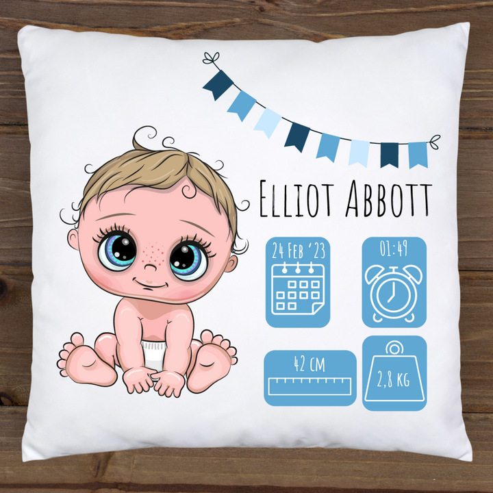Personalized Cushion 34cm x 34cm - Add Baby's Name, Birth Date, Birth Time, Birth Height, Birth Weight