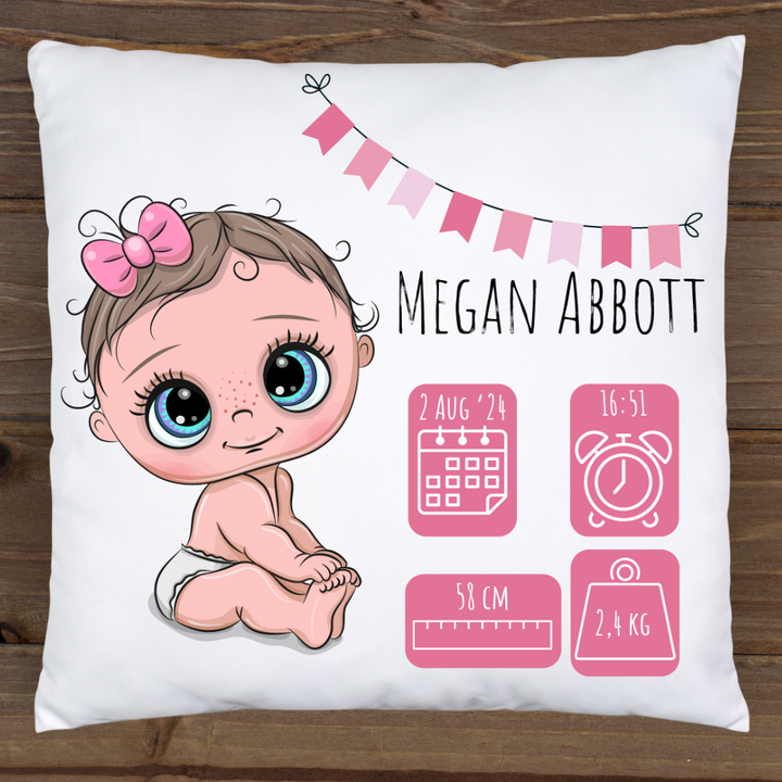 Personalized Cushion 34cm x 34cm - Add Baby's Name, Birth Date, Birth Time, Birth Height, Birth Weight