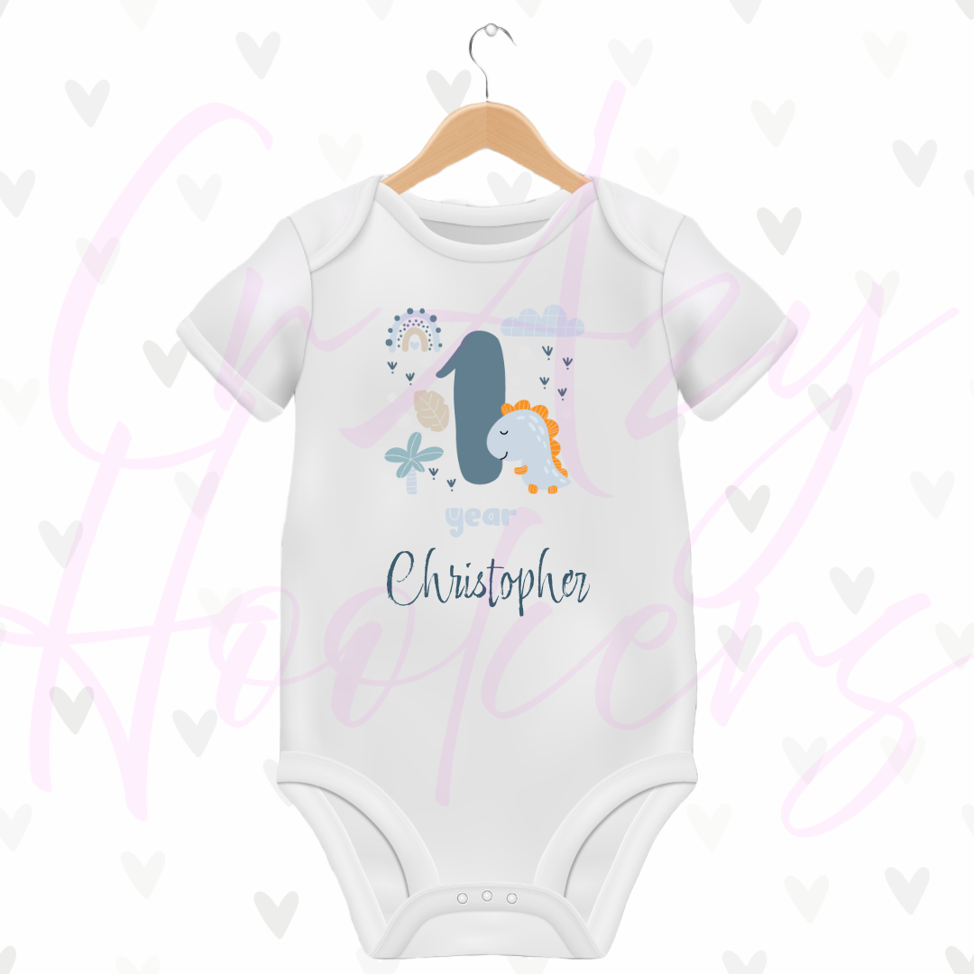 Personalized Baby Grow - Full 12 Month Set - Dinosaurs