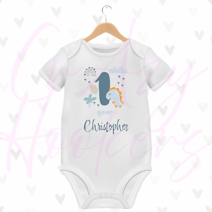 Personalized Baby Grow - Full 12 Month Set - Dinosaurs
