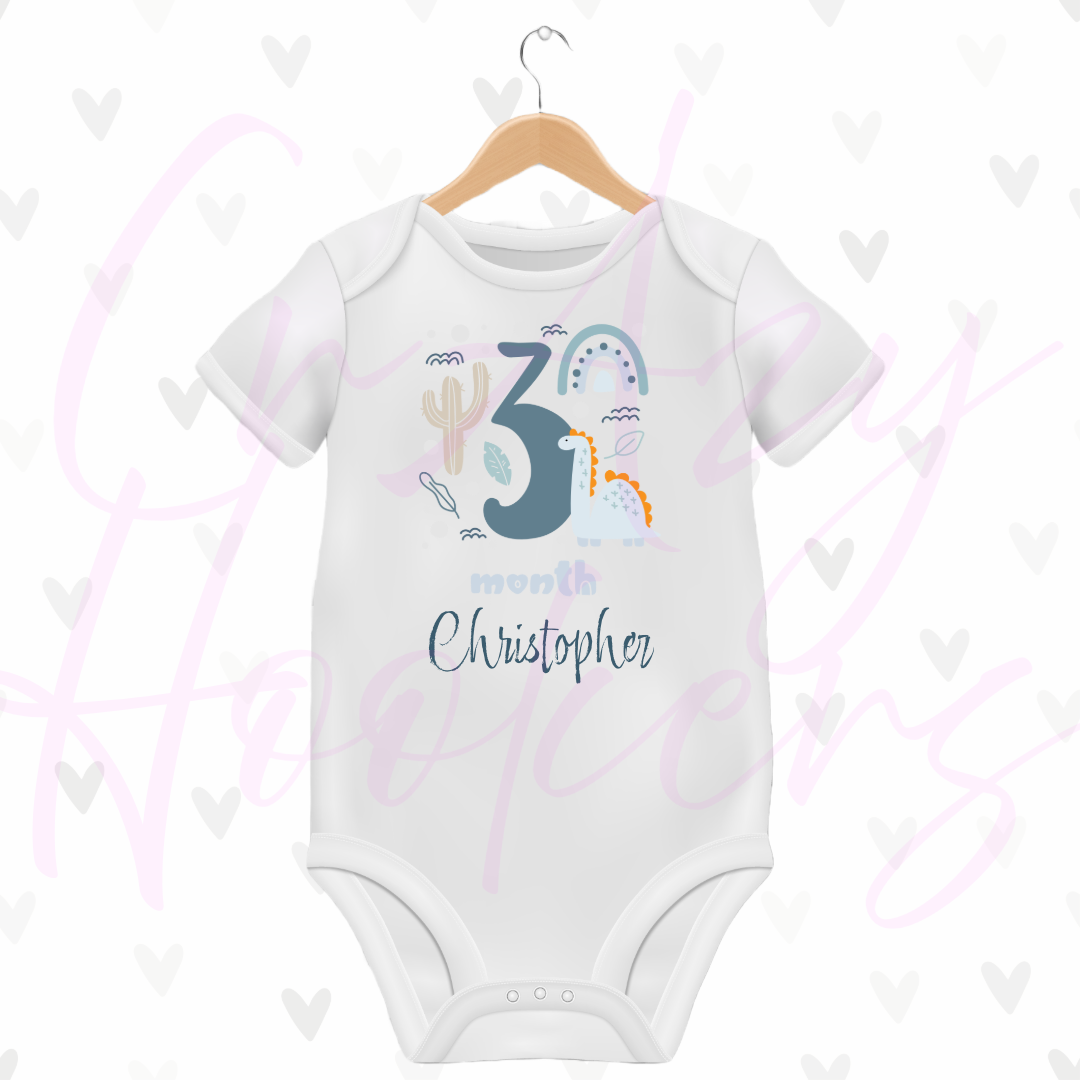 Personalized Baby Grow - Full 12 Month Set - Dinosaurs