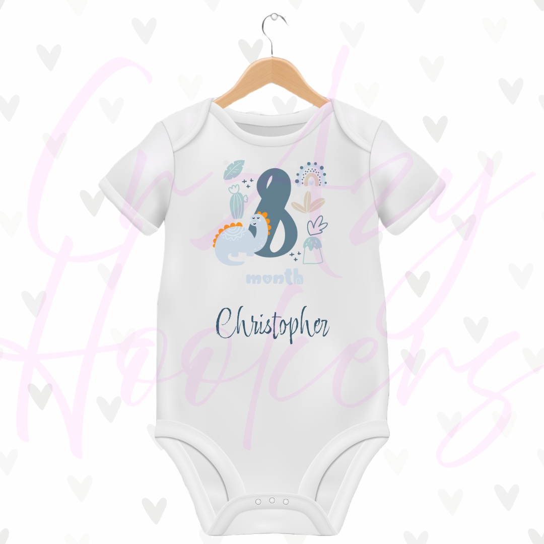 Personalized Baby Grow - Full 12 Month Set - Dinosaurs