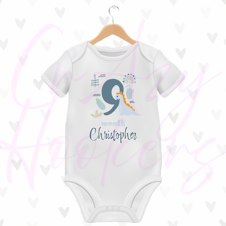 Personalized Baby Grow - Full 12 Month Set - Dinosaurs