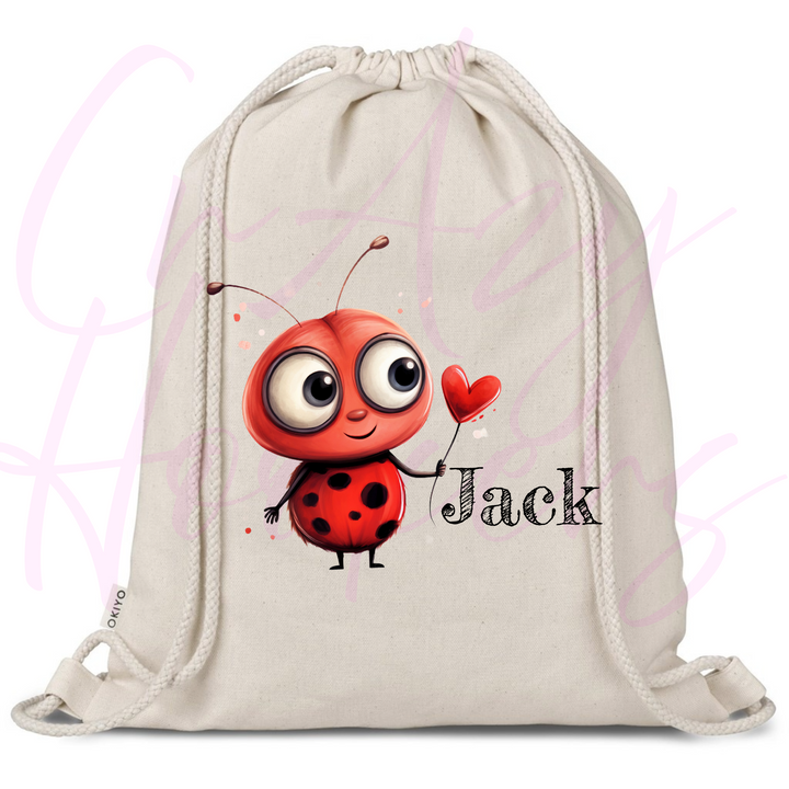 Personalized Drawstring Bag - Love Bugs