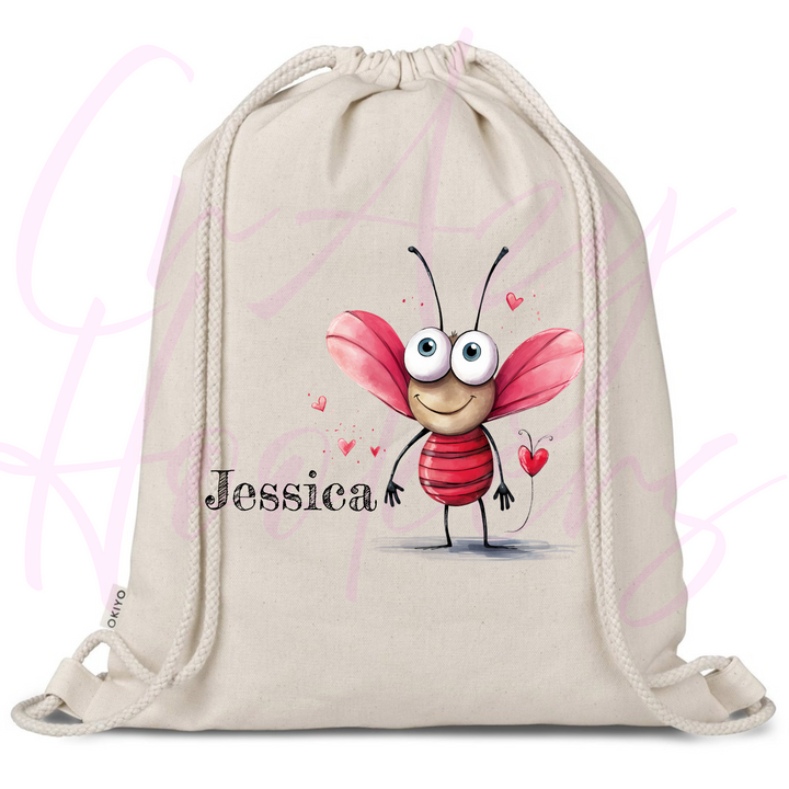 Personalized Drawstring Bag - Love Bugs