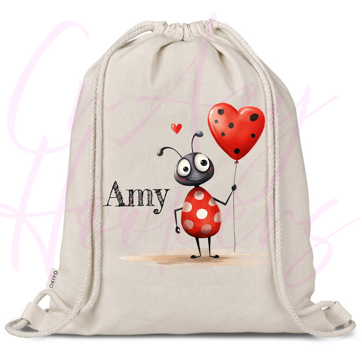 Personalized Drawstring Bag - Love Bugs