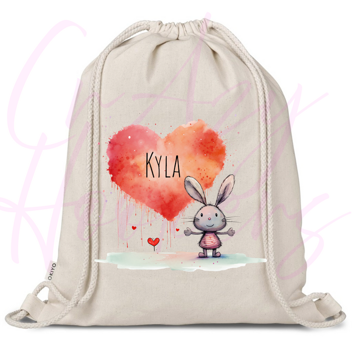 Personalized Drawstring Bag - Love Bunny