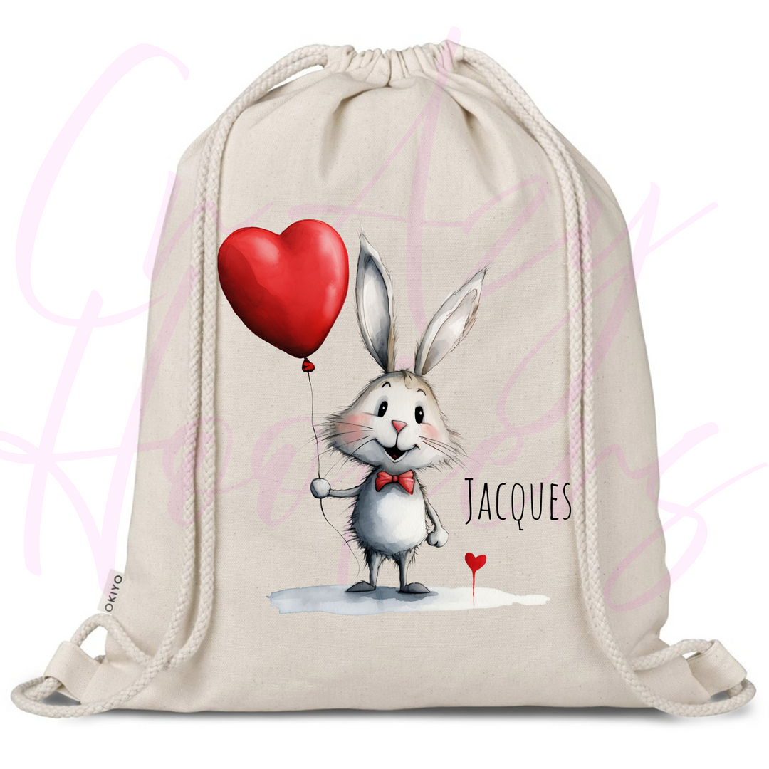 Personalized Drawstring Bag - Love Bunny