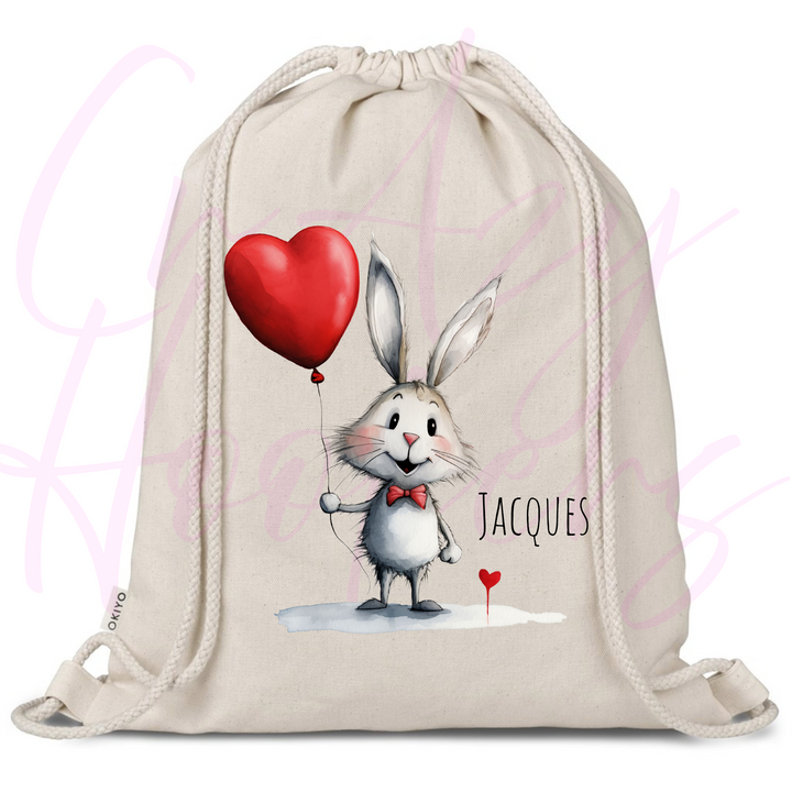 Personalized Drawstring Bag - Love Bunny