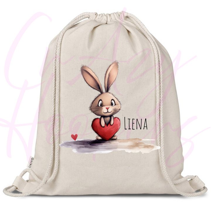Personalized Drawstring Bag - Love Bunny