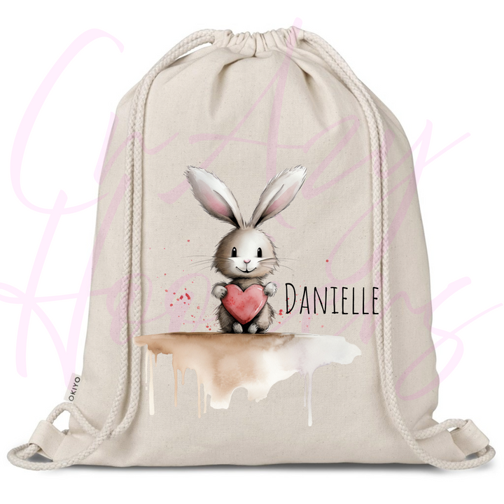 Personalized Drawstring Bag - Love Bunny
