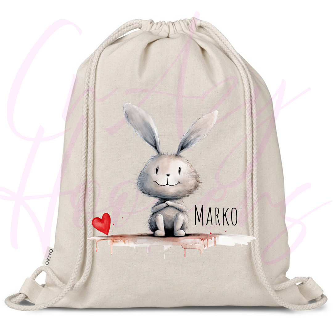 Personalized Drawstring Bag - Love Bunny