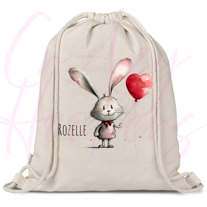 Personalized Drawstring Bag - Love Bunny