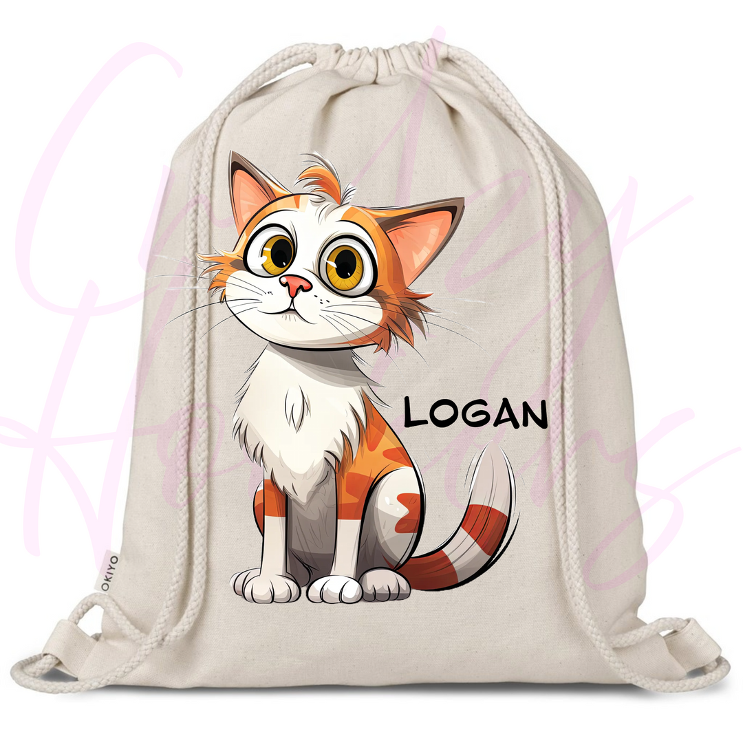 Personalized Drawstring Bag - Quirky Cats