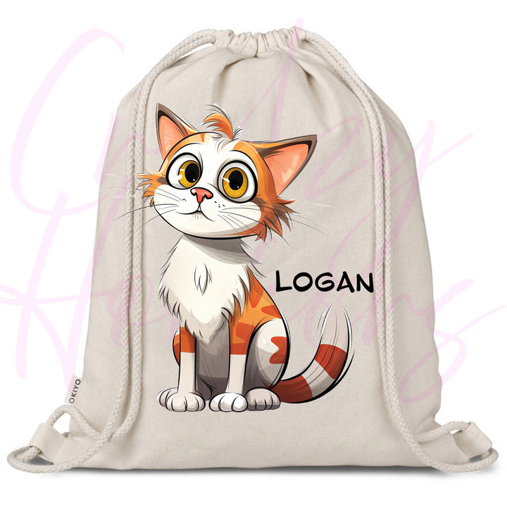 Personalized Drawstring Bag - Quirky Cats