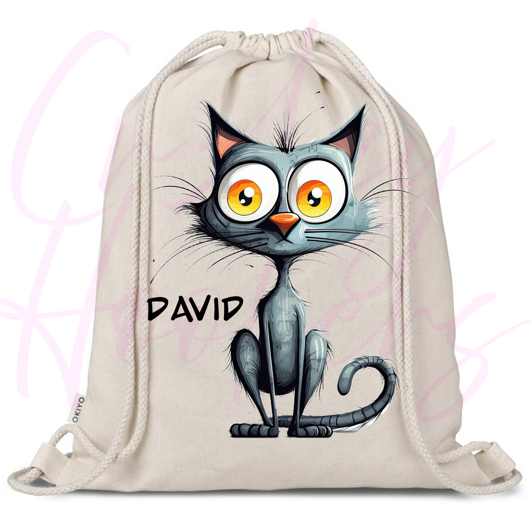 Personalized Drawstring Bag - Quirky Cats