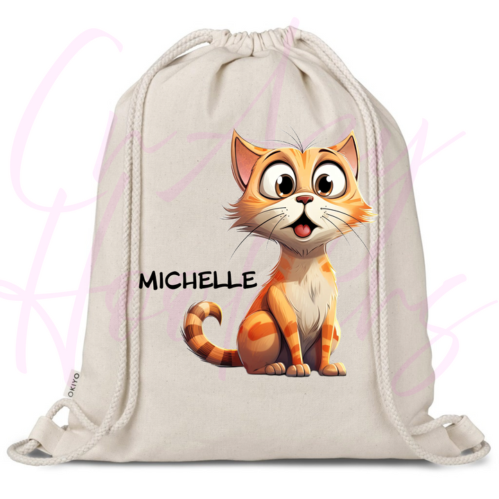 Personalized Drawstring Bag - Quirky Cats