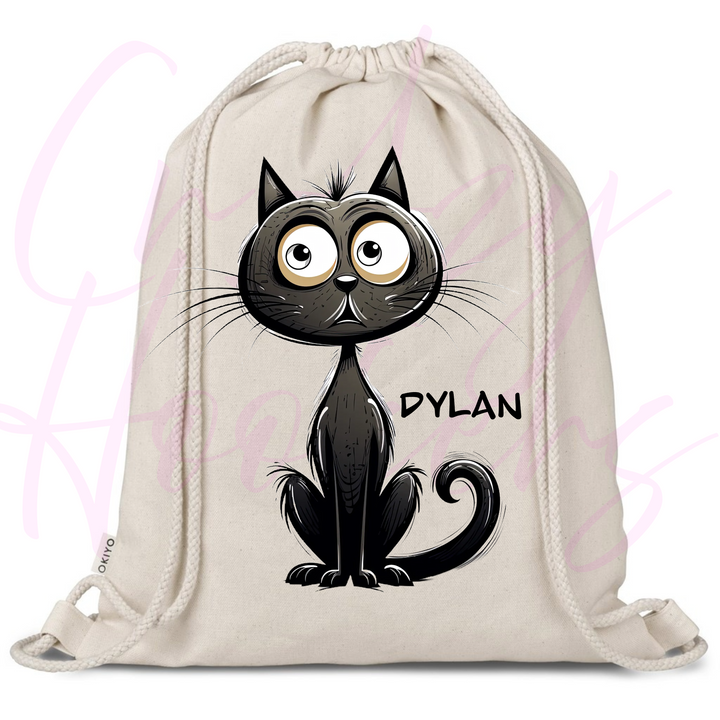 Personalized Drawstring Bag - Quirky Cats