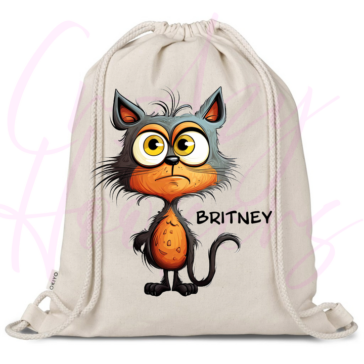 Personalized Drawstring Bag - Quirky Cats