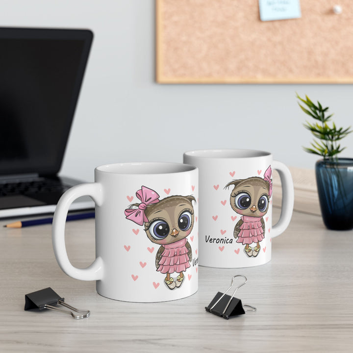 Personalized Enamel or Ceramic Mug - Pink Owl