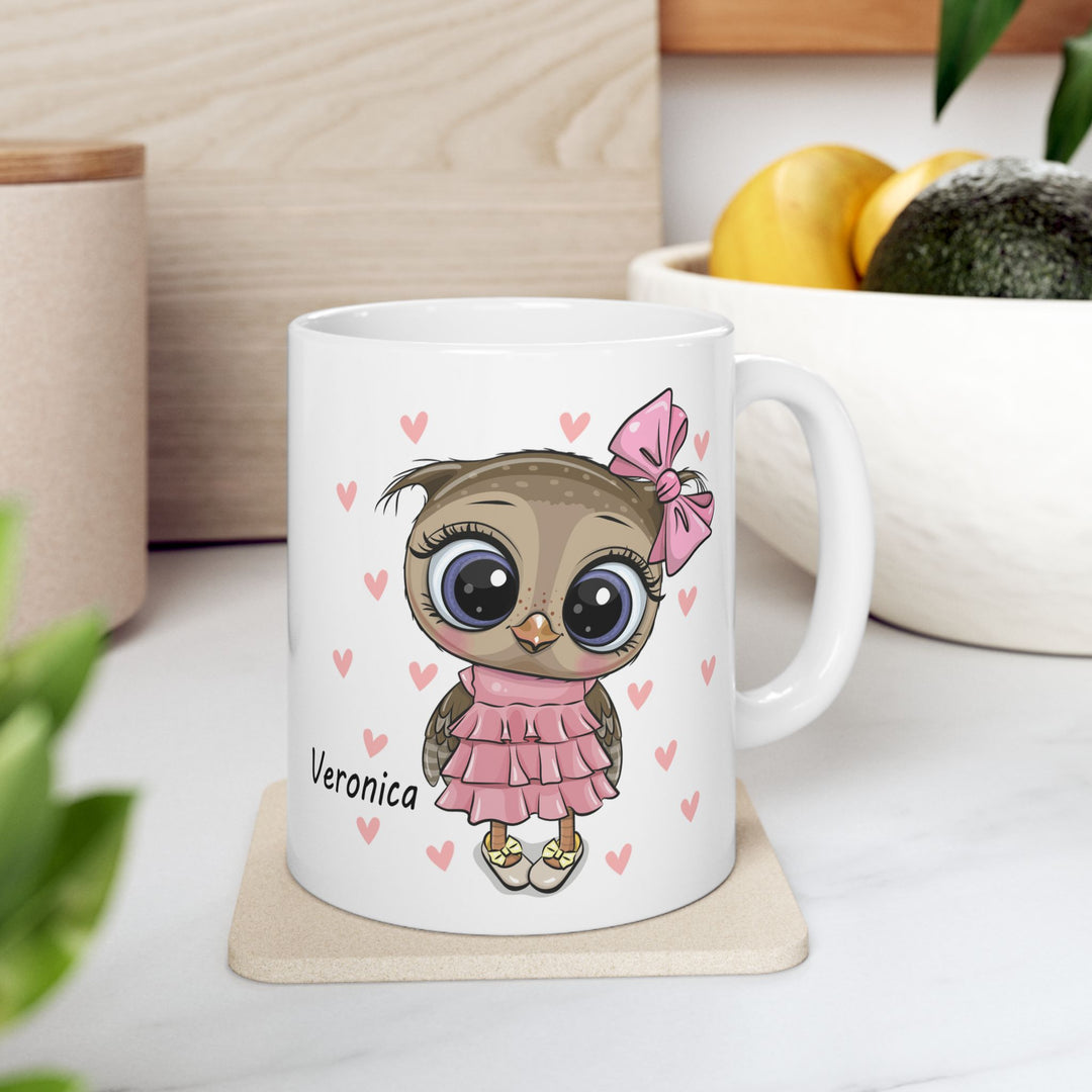 Personalized Enamel or Ceramic Mug - Pink Owl