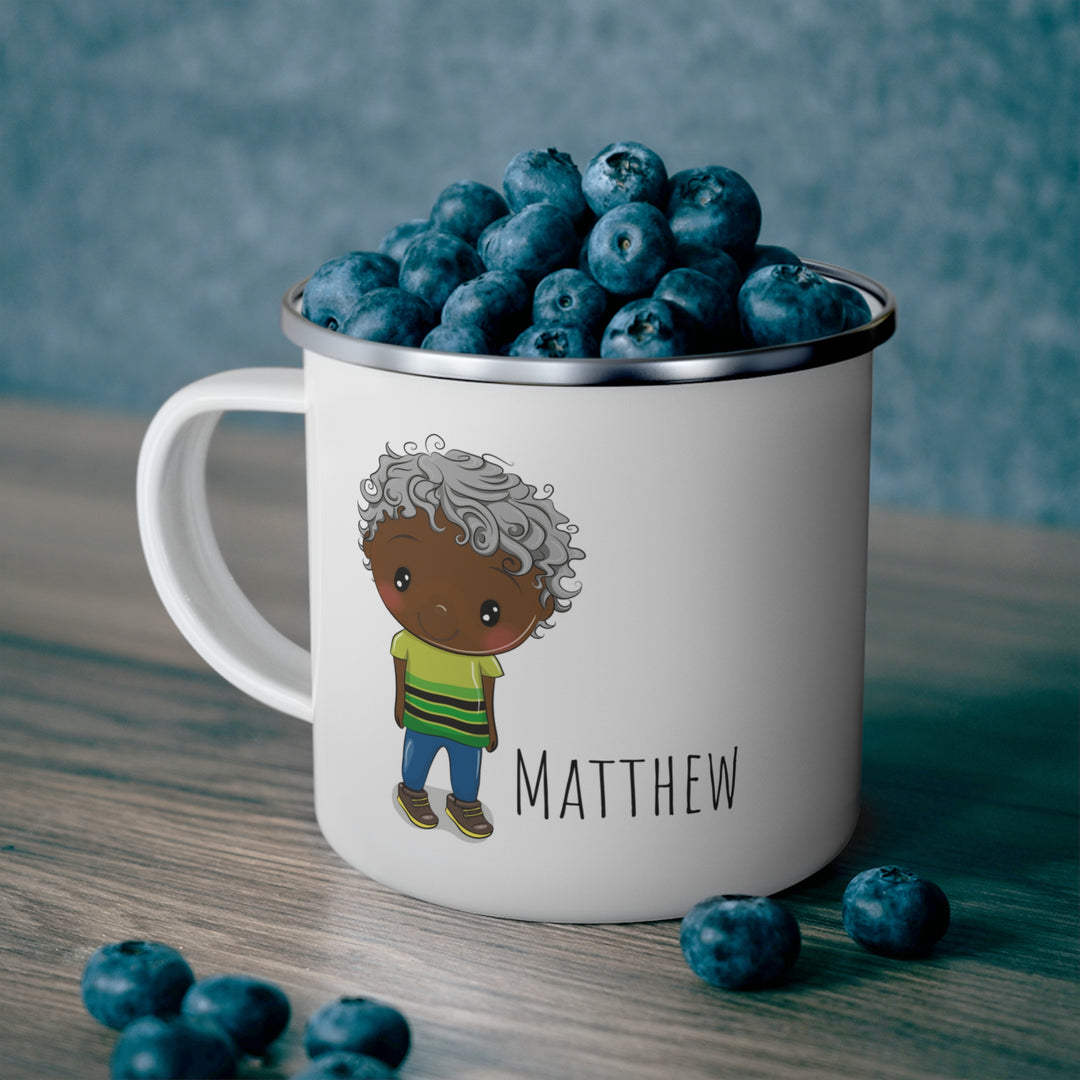 Personalized Enamel or Ceramic Mug - Male Curly Hair