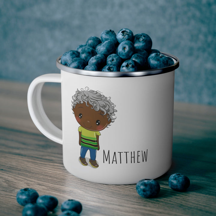 Personalized Enamel or Ceramic Mug - Male Curly Hair