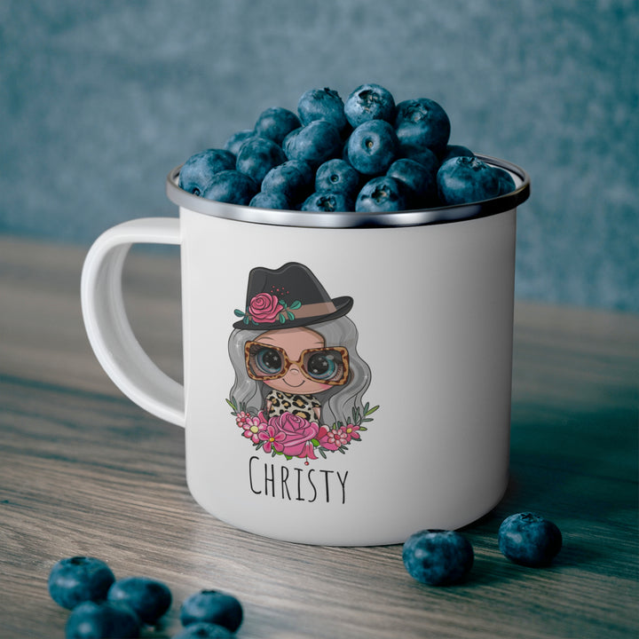 Personalized Enamel or Ceramic Mug - Female Hat & Glasses