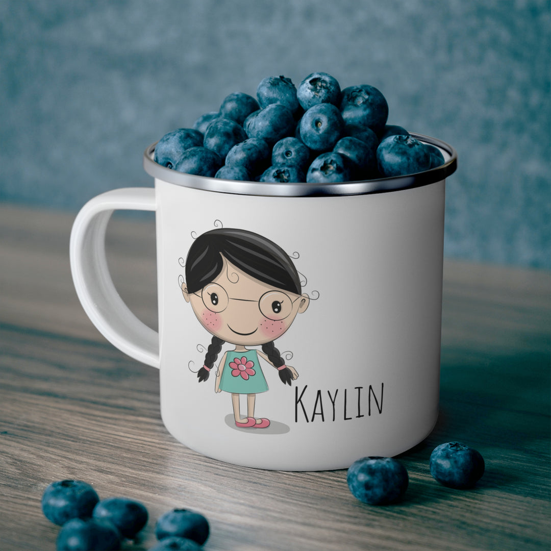 Personalized Enamel or Ceramic Mugs - Female with Glasses