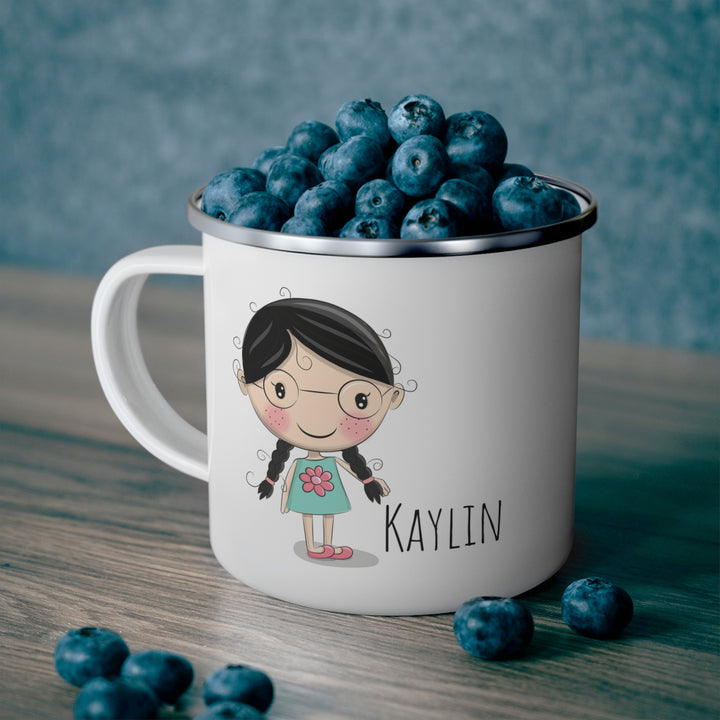 Personalized Enamel or Ceramic Mugs - Female with Glasses