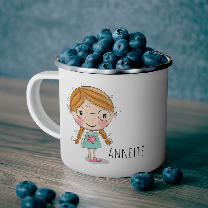 Personalized Enamel or Ceramic Mugs - Female with Glasses