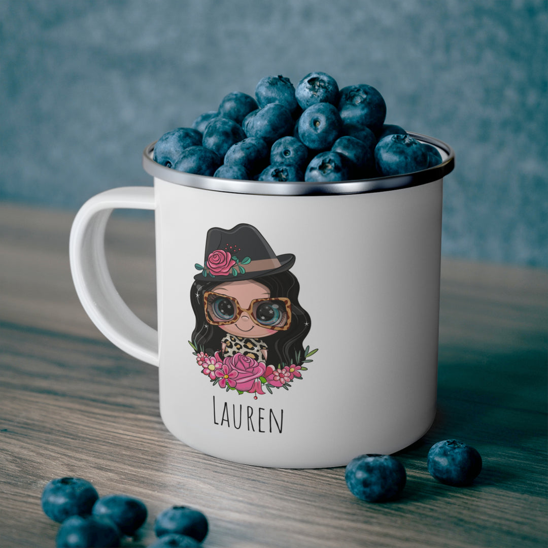 Personalized Enamel or Ceramic Mug - Female Hat & Glasses