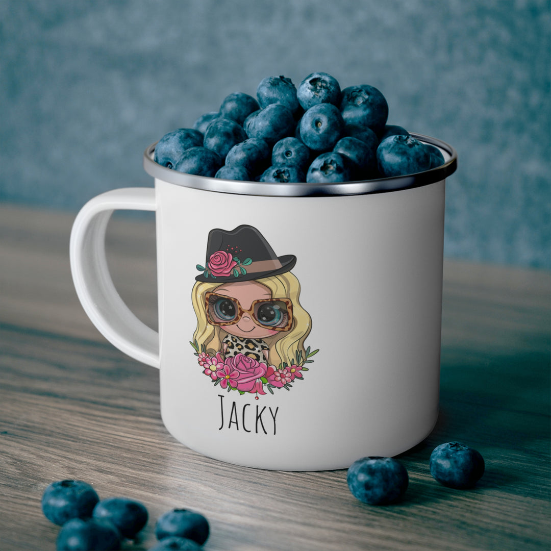 Personalized Enamel or Ceramic Mug - Female Hat & Glasses