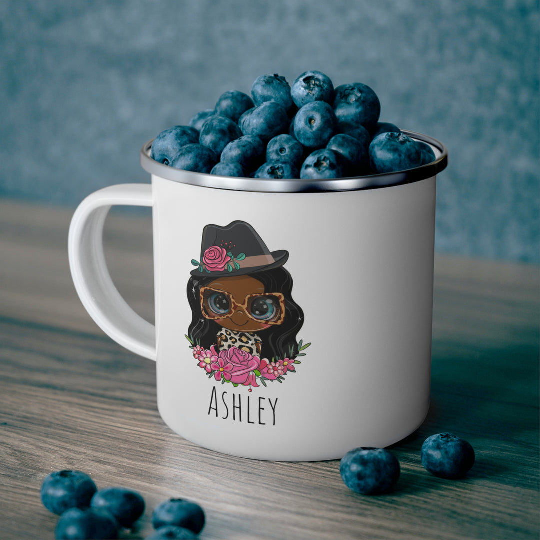 Personalized Enamel or Ceramic Mug - Female Hat & Glasses