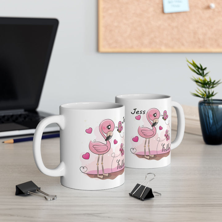 Personalized Enamel or Ceramic Mug - Flamingo