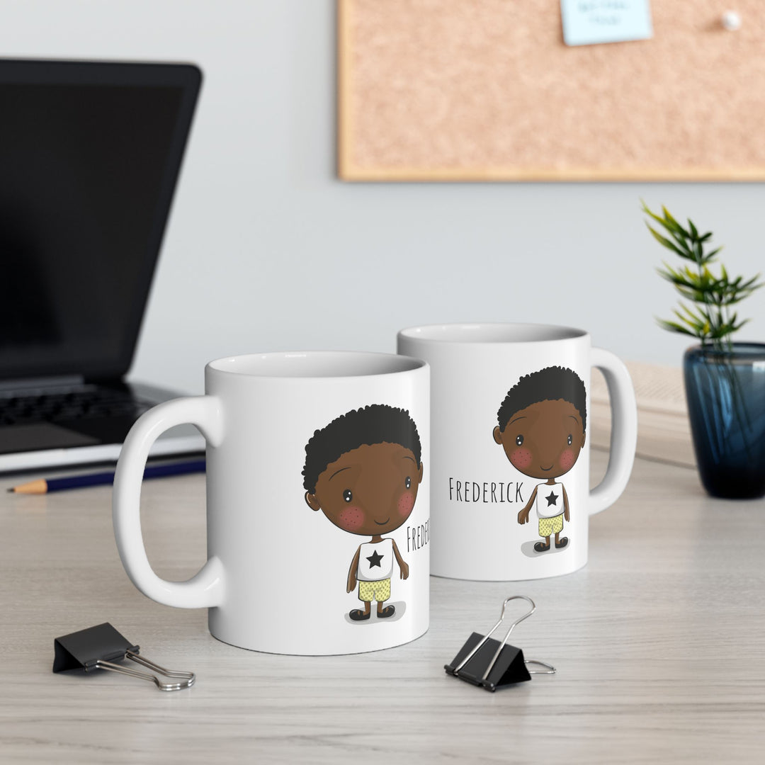 Personalized Enamel or Ceramic Mug - Male Short Curly Hair