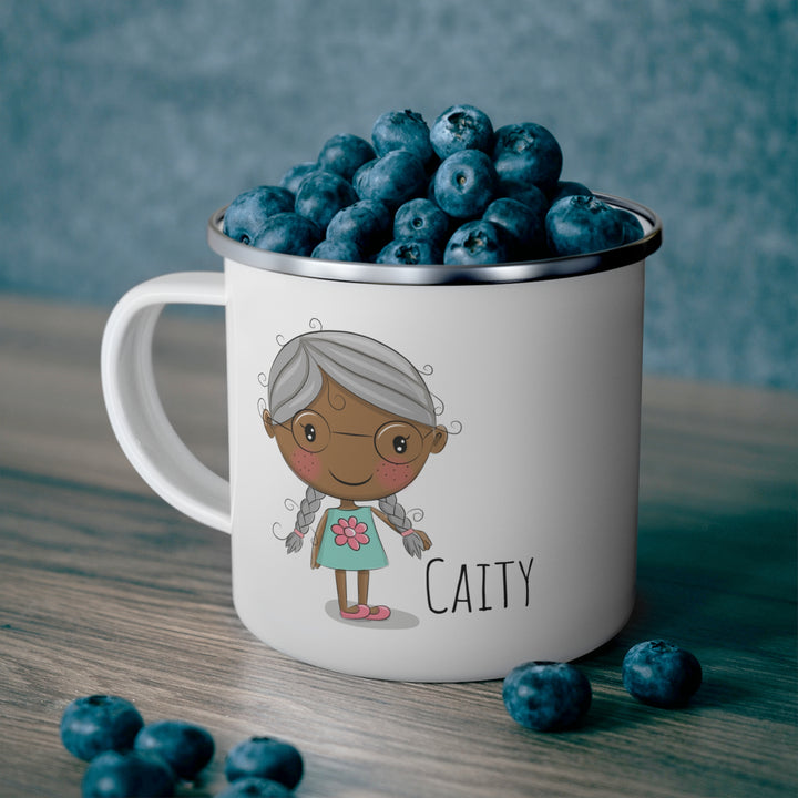 Personalized Enamel or Ceramic Mugs - Female with Glasses