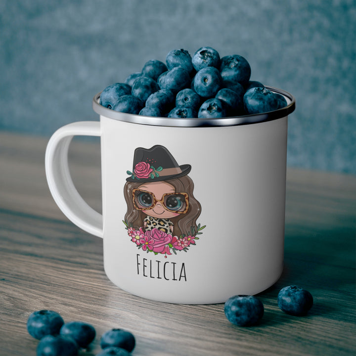 Personalized Enamel or Ceramic Mug - Female Hat & Glasses