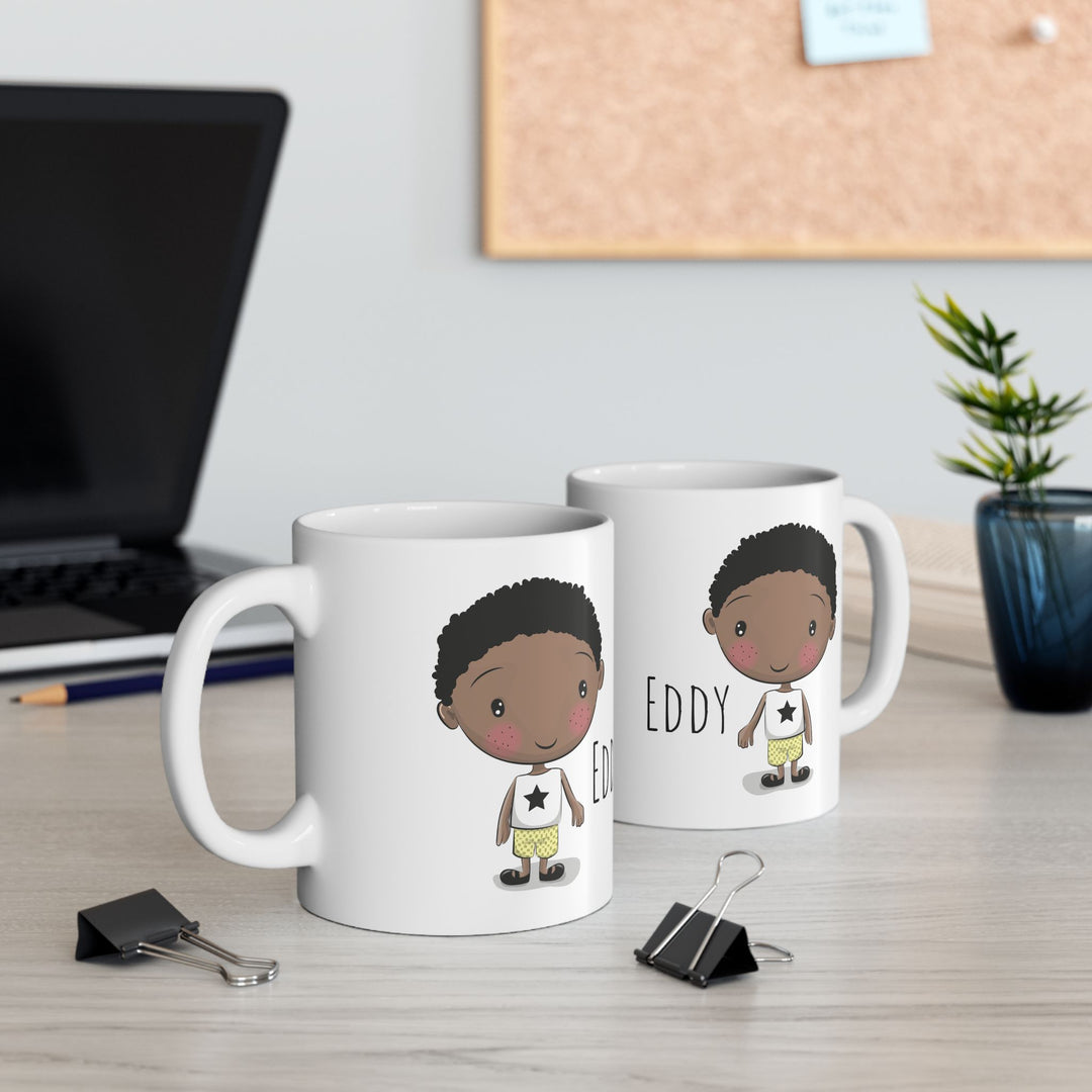 Personalized Enamel or Ceramic Mug - Male Short Curly Hair