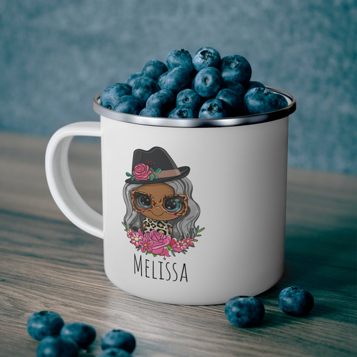 Personalized Enamel or Ceramic Mug - Female Hat & Glasses