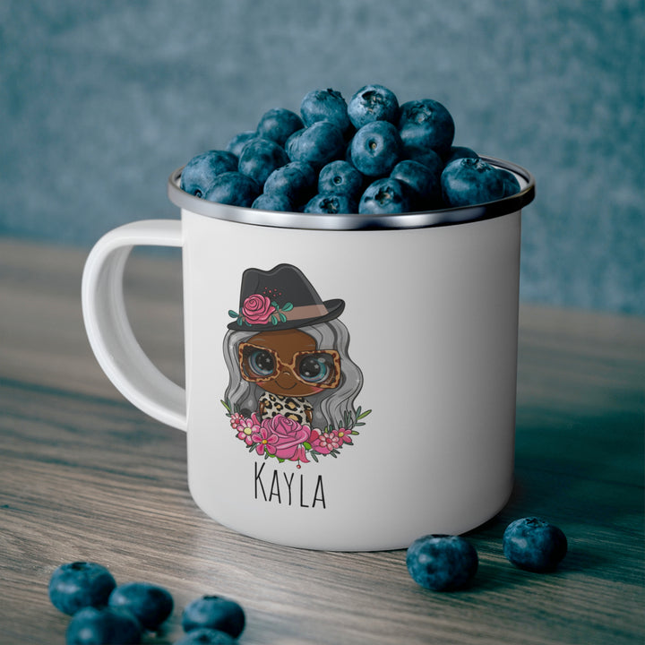 Personalized Enamel or Ceramic Mug - Female Hat & Glasses