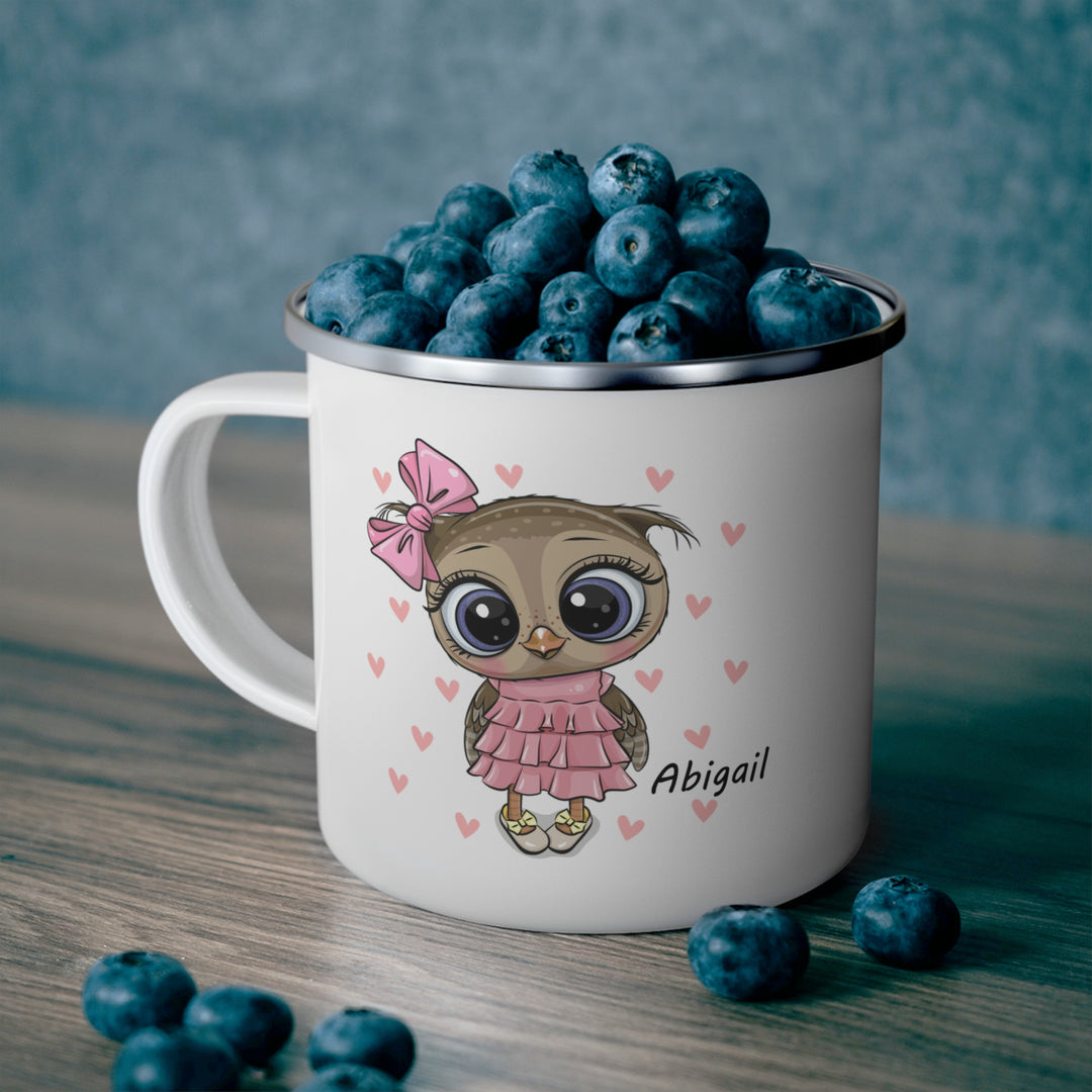 Personalized Enamel or Ceramic Mug - Pink Owl
