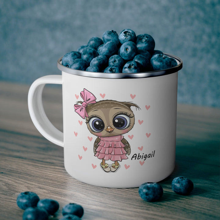 Personalized Enamel or Ceramic Mug - Pink Owl