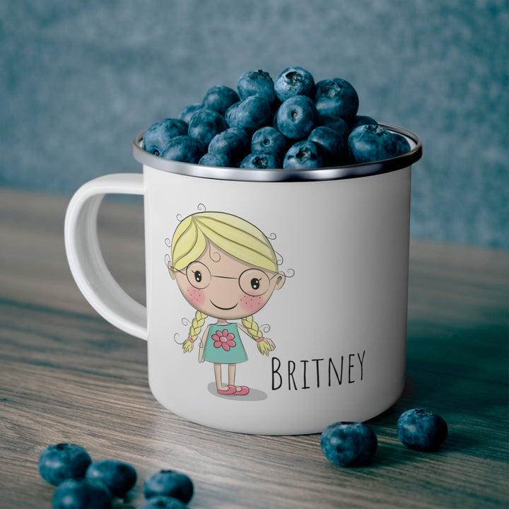 Personalized Enamel or Ceramic Mugs - Female with Glasses