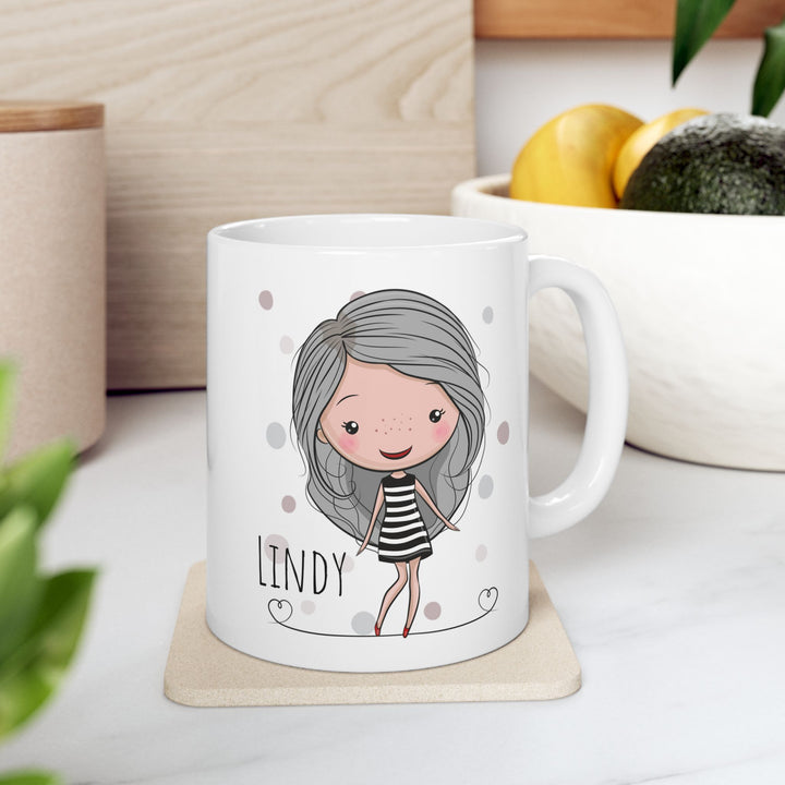 Personalized Enamel or Ceramic Mug - Female Stripe Dress
