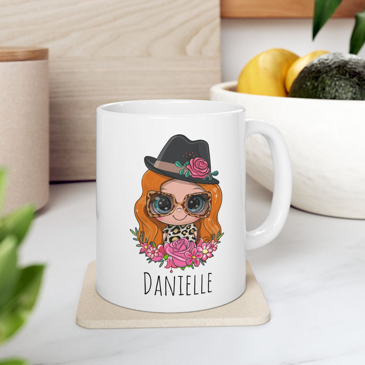 Personalized Enamel or Ceramic Mug - Female Hat & Glasses