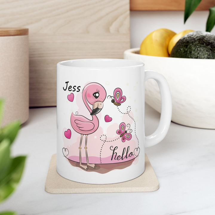 Personalized Enamel or Ceramic Mug - Flamingo
