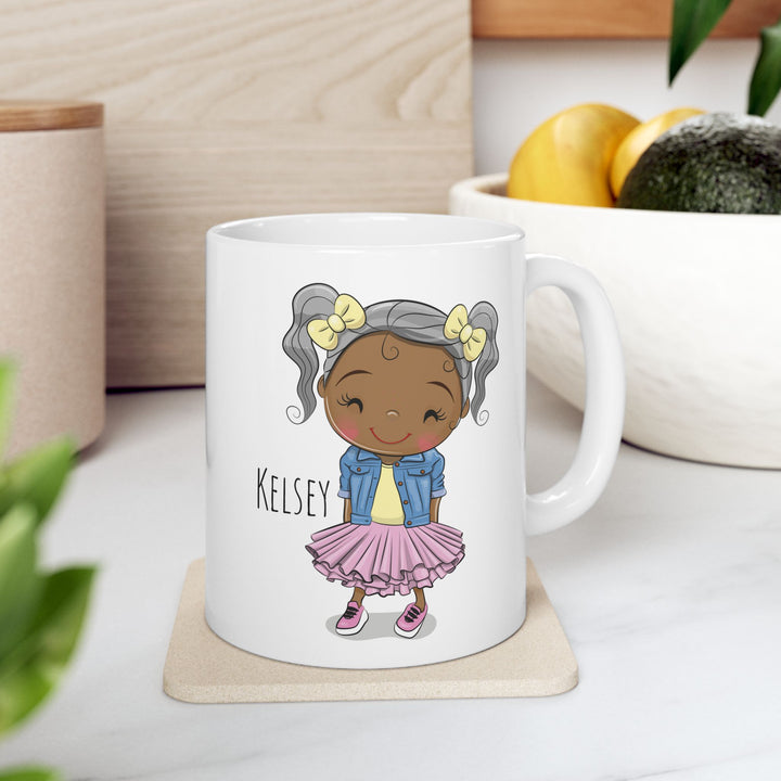 Personalized Enamel or Ceramic Mug - Female Pigtails