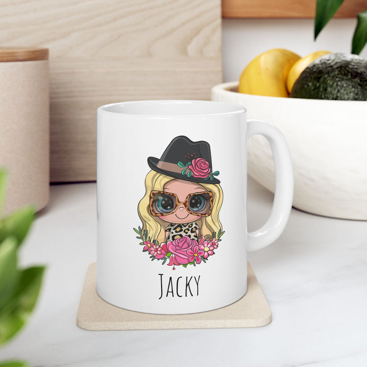 Personalized Enamel or Ceramic Mug - Female Hat & Glasses